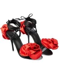 Magda Butrym - Floral-Appliqué Satin Slingback Sandals - Lyst