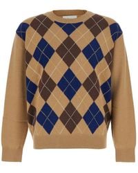 DUNST - Argyle Crew Neck Knitted Sweater - Lyst