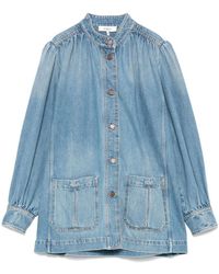 Chloé - Chloé High-Neck Gathered Denim Jacket - Lyst
