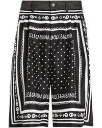 Dolce & Gabbana - Printed Silk And Denim Shorts - Lyst