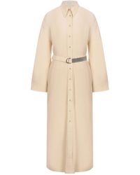 Brunello Cucinelli - Belted Long Sleeved Midi Dress - Lyst