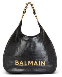 Balmain - 1945 Soft Hobo Crinkled Leather Tote Bag With Monogram - Lyst