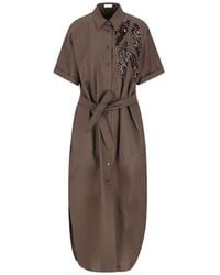 Brunello Cucinelli - Dazzling Seabed Embroidery Poplin Dress - Lyst