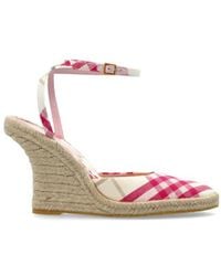 Burberry - Checked Wedge Espadrille Sandals - Lyst