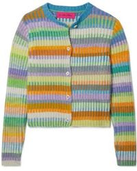 The Elder Statesman - Striped Ribbed Cashmere Cardigan - Lyst