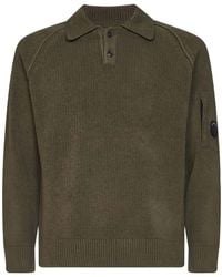 C.P. Company - Long-Sleeved Knitted Polo Shirt - Lyst