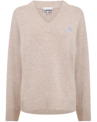 Ganni - V-Neck Knit Sweater - Lyst