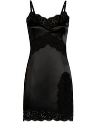 Dolce & Gabbana - Stretch Satin Dress With Lace Details - Lyst