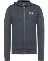 EA7 - Logo Printed Zipped Hooded Jacket - Lyst