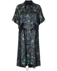 Sacai - Floral-Print Satin Midi Dress - Lyst