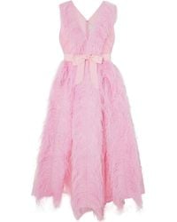 Huishan Zhang - Irina Belted Feather-Embellished Silk-Organza Gown - Lyst