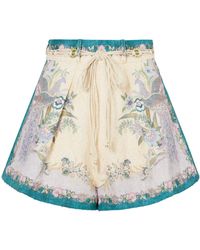 Zimmermann - Indra Belted Mid-Rise Floral-Print Linen Shorts - Lyst