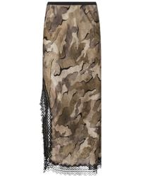 Pinko - Camouflage-Print Lace-Trim Midi Skirt - Lyst