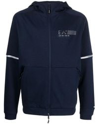 EA7 - Logo-Print Zip-Up Hoodie - Lyst