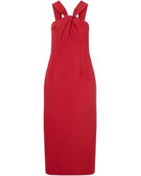 Emilia Wickstead - Open-Back Twisted Darted Birdseye Halterneck Midi Dress - Lyst