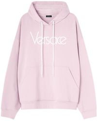 Versace - Logo-Embroidered Drawstring Hoodie - Lyst