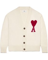 Ami Paris - Ami De Coeur Logo Detailed V-Neck Cardigan - Lyst