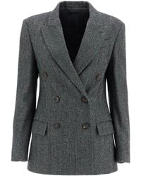Brunello Cucinelli - Herringbone Motif Double-Breasted Blazer - Lyst