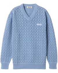 Miu Miu - Cotton V-Neck Sweater - Lyst