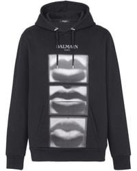 Balmain - Vintage Lips Printed Hoodie - Lyst