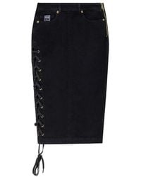 Versace Jeans Couture - Couture Lace-Up Detailed Midi Denim Skirt - Lyst