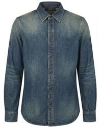 Gucci Oversized Washed Denim Shirt in Blue for Men | Lyst
