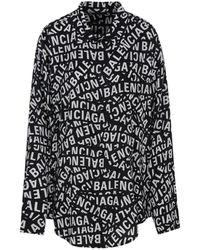 Balenciaga - All-Over Logo Printed Buttoned Shirt - Lyst