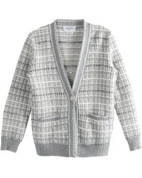 Thom Browne - Tuck Stitch Tweed Elongated V-Neck Cardigan - Lyst