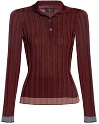 Etro - Ribbed Polo Shirt With Pegaso Buttons - Lyst