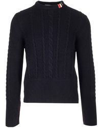 Thom Browne - Rwb-Striped Cable-Knitted Crewneck Jumper - Lyst
