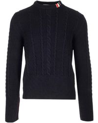 Thom Browne - Rwb-Striped Cable-Knitted Crewneck Jumper - Lyst