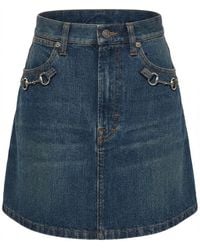 Gucci - Cotton Denim Skirt With Horsebit - Lyst