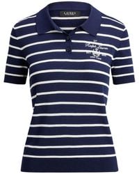 Ralph Lauren - Lauren Short Sleeved Striped Polo Shirt - Lyst