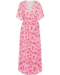 RED Valentino - Lip Print Flutter Sleeved Midi Dresses - Lyst