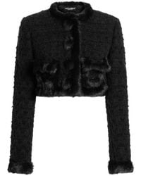 Dolce & Gabbana - Faux Fur Trim Tweed Crop Jacket - Lyst