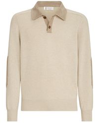 Brunello Cucinelli - Cashmere Knit Polo With Suede Collar - Lyst
