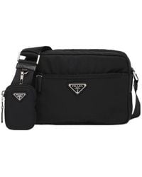 Prada - Logo Plaque Zipped Shoulder Bag - Lyst