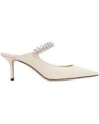 Jimmy Choo - Bing 65 Linen Patent Leather Mules With Crystal Strap - Lyst