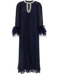 Self-Portrait Blue Chiffon Tiered Midi Dress