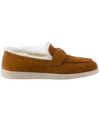 Prada - Suede And Shearling Loafers - Lyst