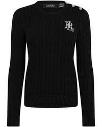 Ralph Lauren - Button-Trim Cable Knit Jumper - Lyst