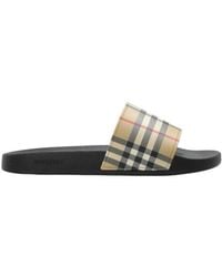 Burberry - Check Printed Slip-On Slides - Lyst