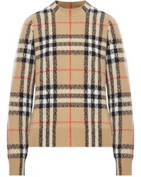 Burberry - Check Pattern Crewneck Jumper - Lyst