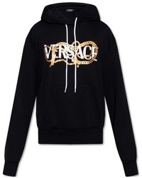 Versace - Logo Print Drawstring Hoodie - Lyst