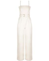 Prada - Belted-Waist Sleeveless Tailored Jumpsuit - Lyst