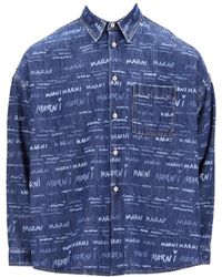 Marni - Allover Logo Printed Denim Shirt - Lyst