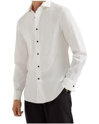 Brunello Cucinelli - Sea Island Cotton Twill Slim Fit Tuxedo Shirt With Pleated Bib, Spread Collar And French Cuffs - Lyst