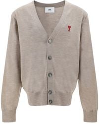 Ami Paris - Ami De Coeur Logo Embroidered Buttoned Cardigan - Lyst