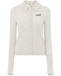 Chloé - Chloé Guipure-Collar Logo Knitted Sweater - Lyst