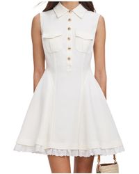 Self-Portrait - Cream Linen Blend Sleeveless Mini Dress - Lyst
